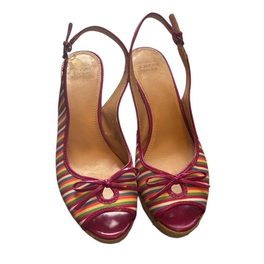 Joan & David Luxe Rainbow Striped Open-Toe Wedge Sandals Women’s 8.5 | NWOT - Picture 2 of 6